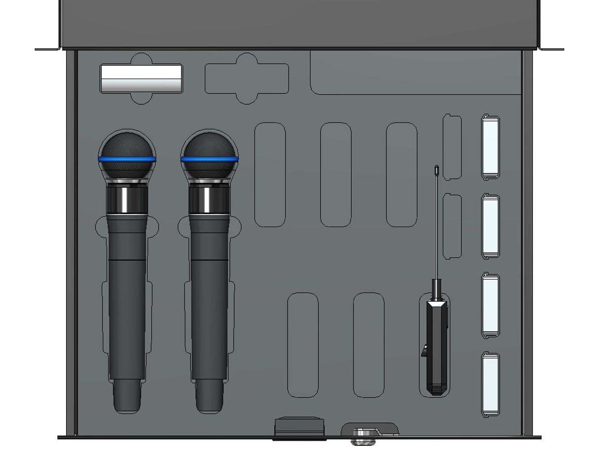 2U Skuminnlegg 2x Shure ADX2 SM58 og 6x AD1X Beltpack