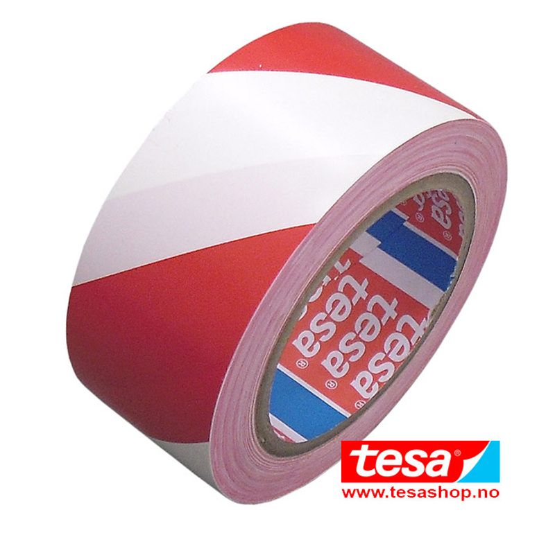 Tesa 6076 Varseltape 50 mm rød/hvit
